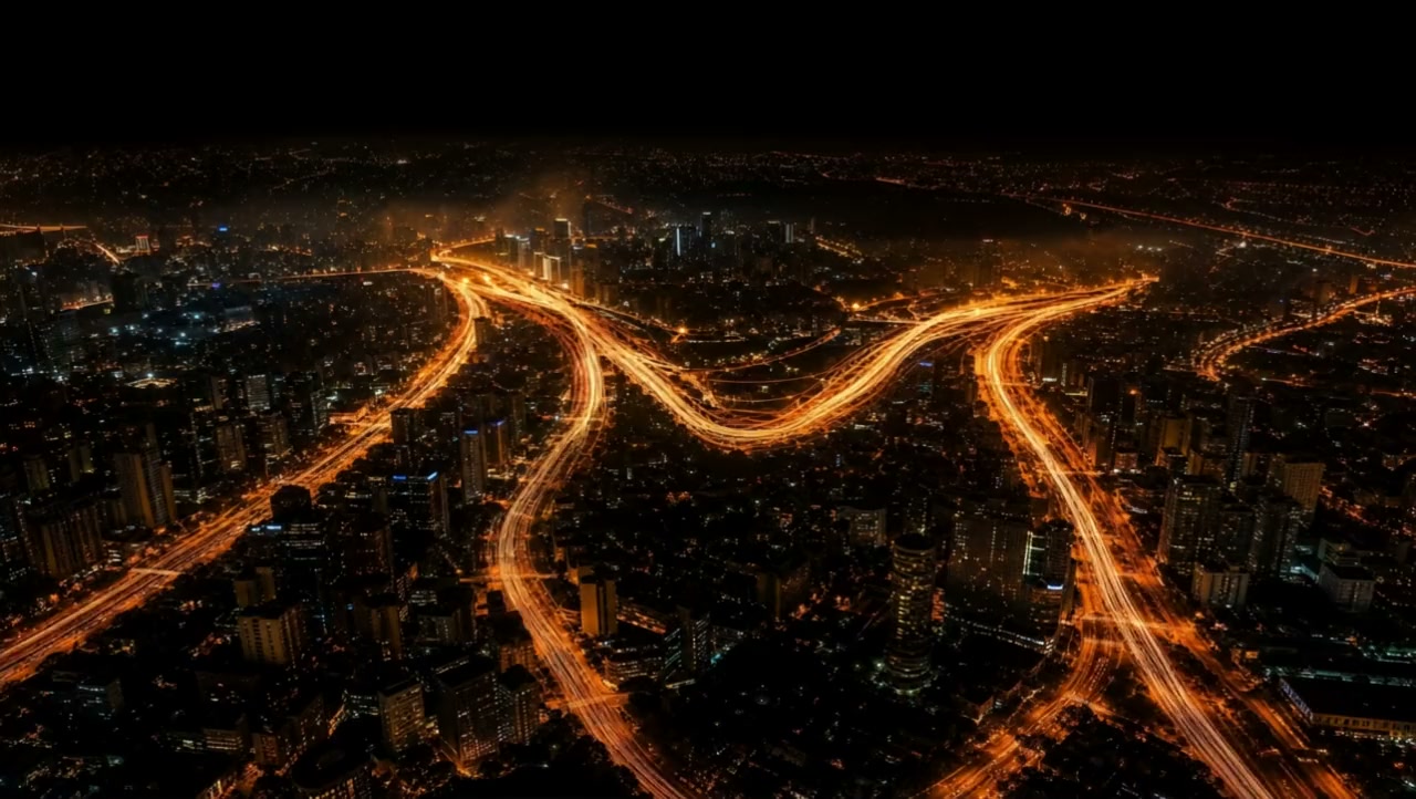 Skyline urbana ao anoitecer, em tom quente